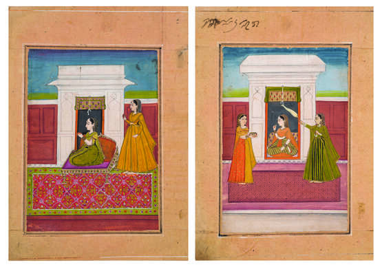 TWO ILLUSTRATIONS OF SEATED LADIES WITH ATTENDANTS - photo 6