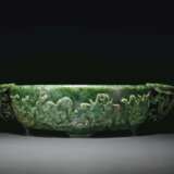 A RARE LARGE AND FINELY CARVED SPINACH-GREEN JADE MARRIAGE B... - photo 3