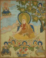 A RARE EMBROIDERED SILK THANGKA DEPICTING THE DALAI LAMA