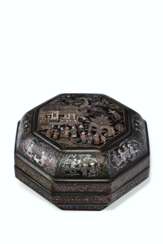 A FINELY-DECORATED SMALL MOTHER-OF-PEARL-INLAID BLACK LACQUE...