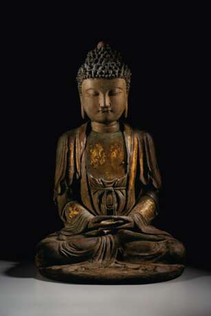 A RARE DRY LACQUER FIGURE OF A SEATED BUDDHA - фото 1