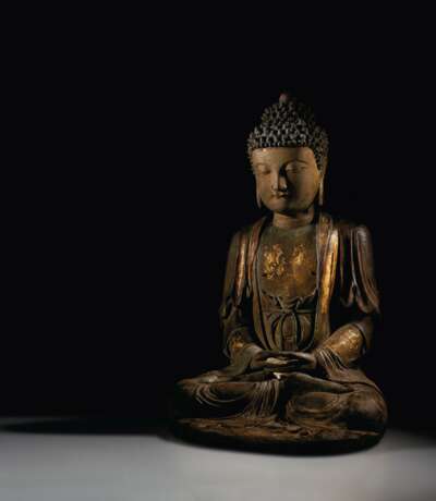 A RARE DRY LACQUER FIGURE OF A SEATED BUDDHA - Foto 3