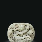 A FINELY CARVED WHITE JADE 'DRAGON' PLAQUE - photo 1