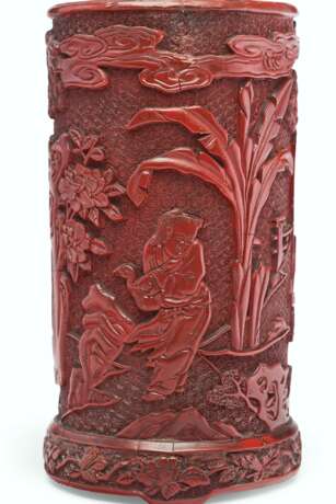A CARVED RED LACQUER BRUSH POT - photo 2