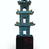 A TURQUOISE AND OCHRE-GLAZED TILEWORKS MODEL OF A PAGODA - photo 1