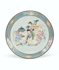 A PAINTED ENAMEL DISH