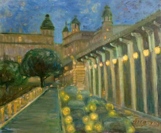 Gemälde „Lichter“, Leinwand, Ölfarbe, Neoimpressionismus, Landschaftsmalerei, 2014 - Foto 1