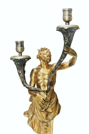 A PAIR OF ITALIAN GILT-BRONZE AND SILVERED-METAL TWIN-LIGHT ... - photo 2