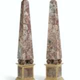 A PAIR OF ITALIAN RED AND YELLOW MARBLE OBELISKS - photo 1