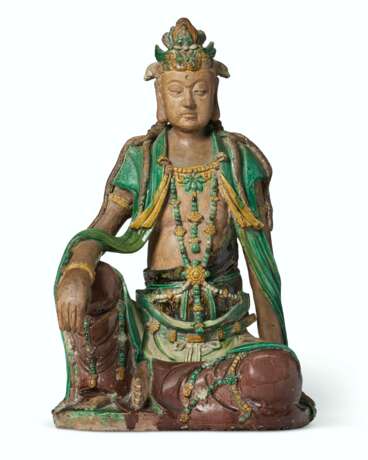 A LARGE GLAZED TILEWORKS FIGURE OF SEATED GUANYIN - photo 1