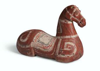 A PAINTED DARK GREY POTTERY TORSO OF A HORSE