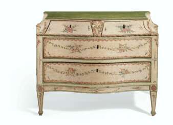 A NORTH ITALIAN CREAM AND POLYCHROME-PAINTED COMMODE