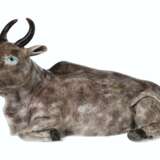 AN ENAMELED BISCUIT FIGURE OF A RECUMBENT WATER BUFFALO - photo 1