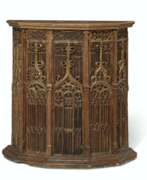 Gothic art. A NORTH EUROPEAN RED-PAINTED AND PARCEL-GILT SIDE CABINET