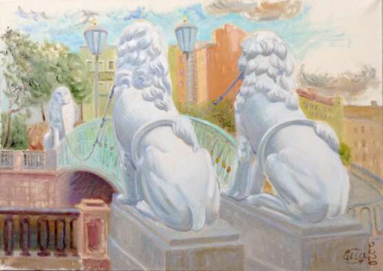 Painting “Lion&#39;s Bridge. August 2020”, Canvas, Oil paint, Neo-impressionism, Landscape painting, 2020 - photo 1