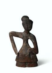 A LACQUERED WOOD FIGURE OF A FEMALE DANCER