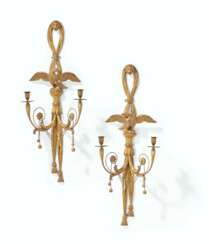 A PAIR OF GEORGE III GILTWOOD TWIN-BRANCH WALL-LIGHTS