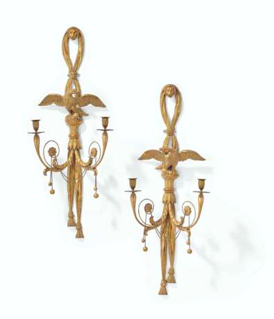 A PAIR OF GEORGE III GILTWOOD TWIN-BRANCH WALL-LIGHTS - фото 1