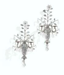 A PAIR OF FRENCH SILVERED-METAL, GLASS AND ROCK CRYSTAL TWIN...