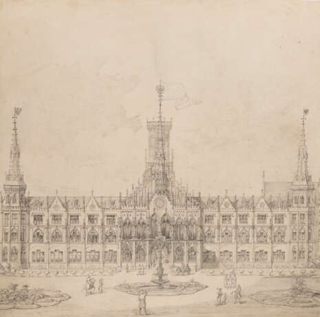 Unbekannter Zeichner. Entwurf Eines Neogotischen Rathauses In Preussen - Foto 1