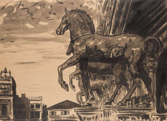 Italienischer Zeichner. Die Bronzepferde Von S. Marco, Venedig - Foto 1