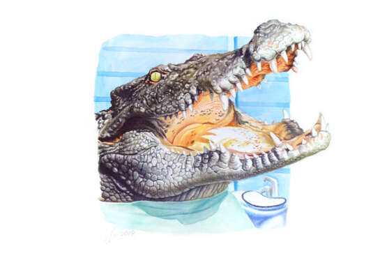 Zeichnung „Humanimals. Krokodil“, Papier, Aquarell, 2019 - Foto 1