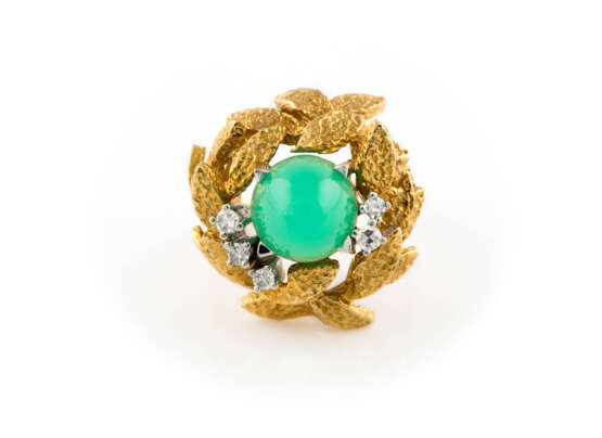 Chrysopras-Ring Mit Diamantbesatz - photo 1