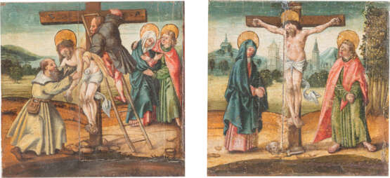 Süddeutscher Maler. Zwei Tafelbilder: Kreuzigung Christi Und Kreuzabnahme - photo 1