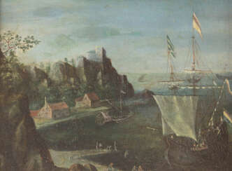 Hafen Mit Anlegenden Schiffen Und Angrenzender Burganlage