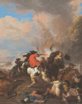 Reitergefecht, Im Hintergrund Burganlage