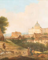 Südliche Landschaft Mit Hirten Und Blick Auf Den Petersdom Und Die Engelsburg In Rom