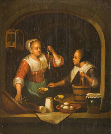 Gerard Dou (Nachfolger Des Späten 19. Jahrhundert). Paar Gemälde: Geflügelhändler/Im Kramladen - фото 1