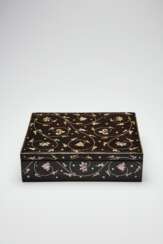 A MOTHER-OF-PEARL INLAID LACQUER STATIONERY BOX