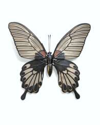 A SOFT-METAL-INLAID ARTICULATED SCULPTURE OF A BUTTERFLY