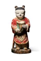 A POLYCHROME WOOD MODEL OF AN ATTENDANT FIGURE (DONGJA)