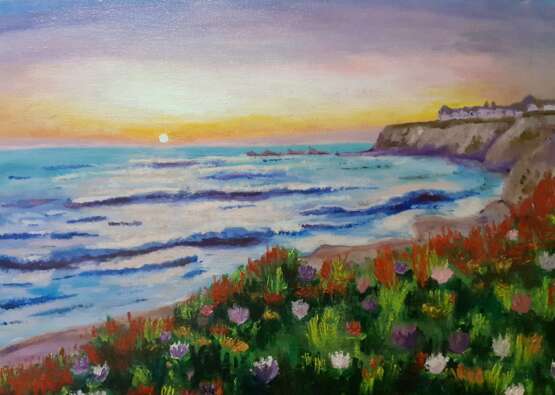 Painting “Sea at sunset”, Canvas, Oil paint, Romanticism, Marine, 2019 - photo 1