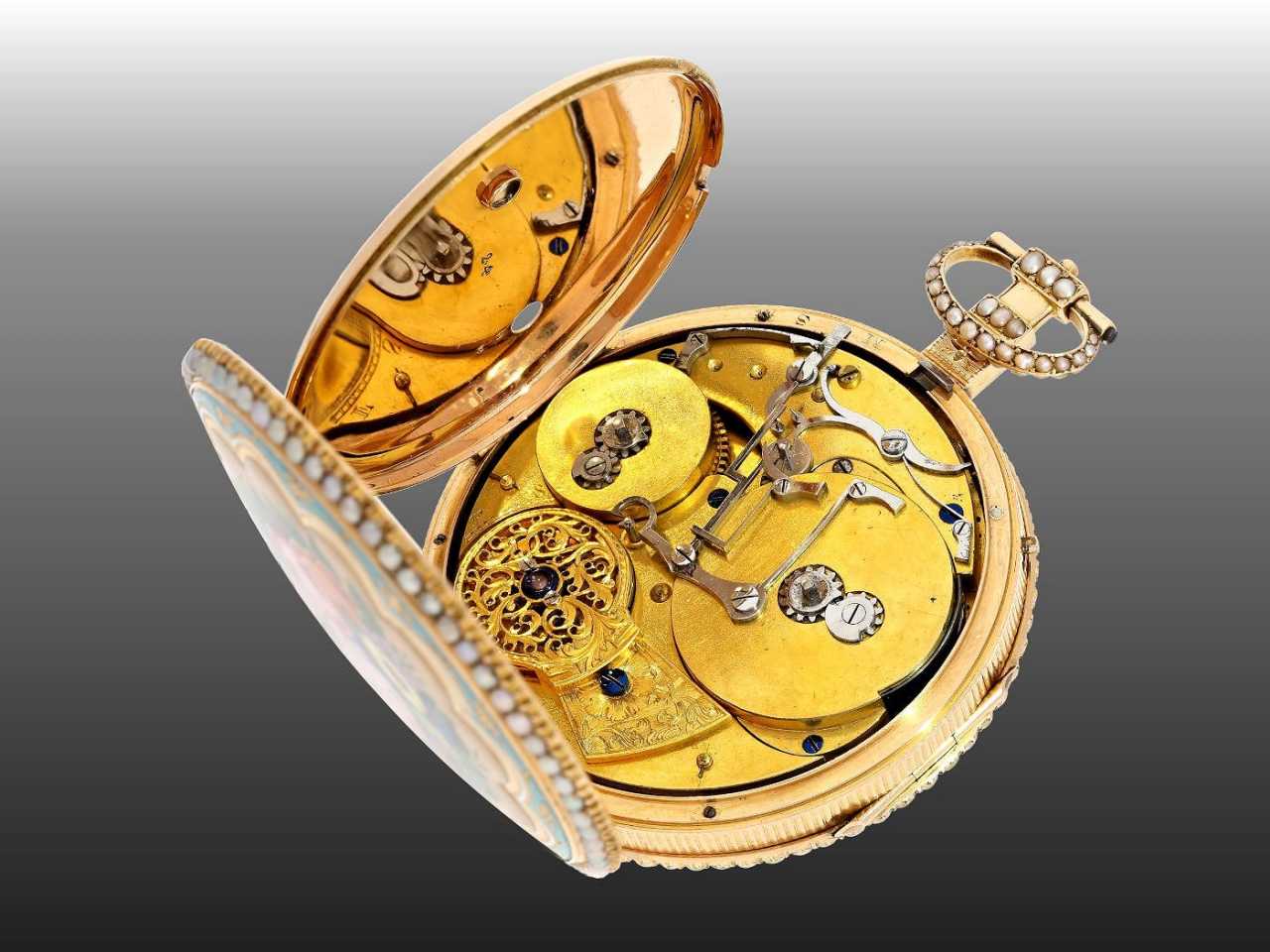 Pocket watch important, a Museum, a big Gold/enamel pocket watch with