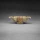 A MOTTLED BROWN JADE TWO-HANDLED BRACKET-LOBED CUP - фото 1