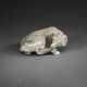 A MOTTLED PALE GREY JADE FIGURE OF A RECUMBENT IBEX - photo 1