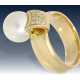Ring: massiver und hochwertiger Goldschmiedering mit Perle und Brillantbesatz - Foto 1