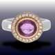 Ring: moderner, sehr hochwertiger Goldschmiedering mit natürlichem violett-pinkfarbenen Saphir und feinen Brillanten, neuwertig und ungetragen - фото 1