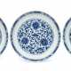 THREE BLUE AND WHITE `LOTUS SCROLL` DISHES - photo 1