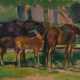Fredderich, Rudolf (1886-1976) “Pferde mit Fohlen an der Tränke“, Öl/Malpappe, 39,5x46,5cm, div. Randdefekte, kleines Loch (5mm) - photo 1