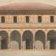 Architekturentwurf "Palladianisches Gebäude", 19.Jh., Tinte/Aquarell, auf Papier im Passepartout montiert, 25,8x37,2cm (m.PP. 40x50cm), o.r. Knickspur, leicht fleckig - Foto 1