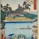 Utagawa Yoshitaki (1841-1899) "Kawaguchi und Zakoba Tsukiji", aus der Serie: "100 Ansichten von Naniwa (Naniwa hyakkei)", Farbholzschnitt, sign. Yoshitaki ga, Verleger Ishikawa-ya Wasuke, 25,1x17,7cm, leichte Altersspuren - фото 1