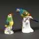 2 Diverse polychrom staffierte Meissen Miniaturfiguren "Papagei" (Modellnr.: 029, H. 3,8cm) und “Kanarienvogel" (Modelnr.: 77019, Formernr.: 223, Malernr.: 23, H. 4,7cm), 20. Jh., leicht berieben - Foto 1