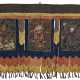 A SILK TEMPLE BANNER WITH FIVE BLACK GROUND PAINTINGS - фото 1