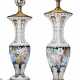 A PAIR OF BOHEMIAN WHITE OVERLAY CUT-GLASS VASES MOUNTED AS LAMPS - фото 1