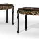 A PAIR OF REVERSE-GLASS PAINTED-INSET EBONIZED AND PARCEL-GILT CONSOLE TABLES - photo 1