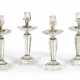 A SET OF FOUR SILVERED-METAL MOUNTED ROCK CRYSTAL CANDLESTICKS - фото 1